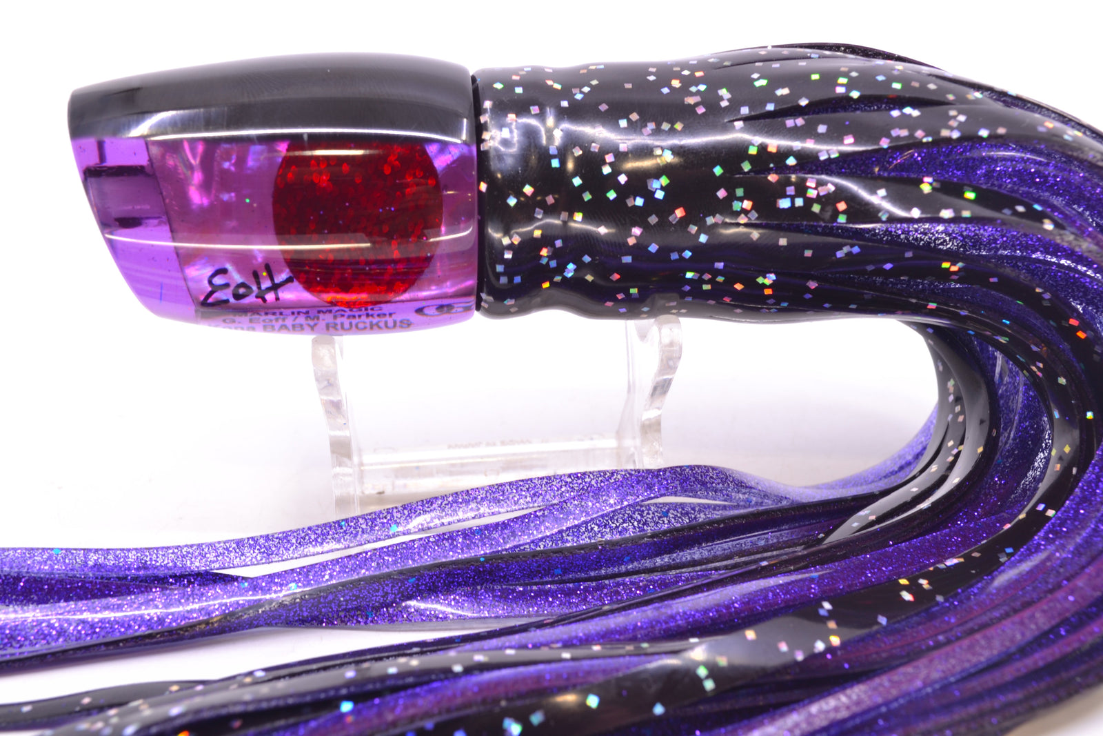 Marlin Magic Lures Purple Awabi Black Back Red Eyes Baby Ruckus 10" 6.5oz Skirted Black