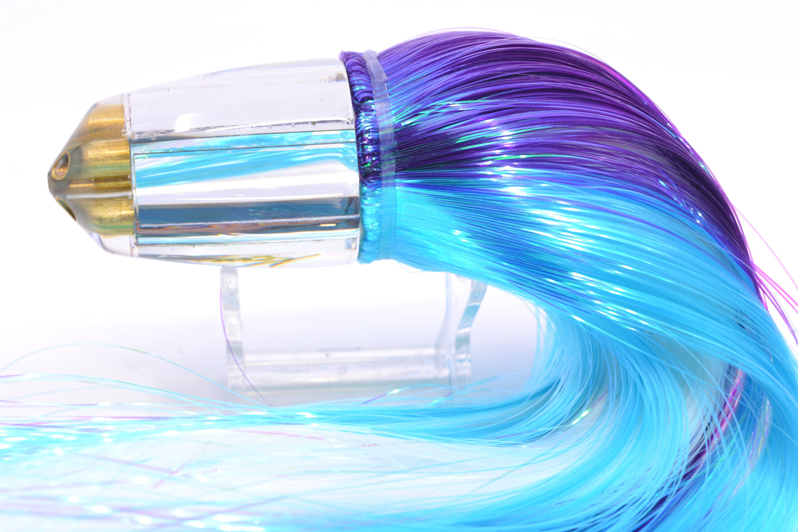 Koya Lures Clear Mirrored 4-Hole Bullet 9"+ 7oz Strobez Purple-Ice Blue/White