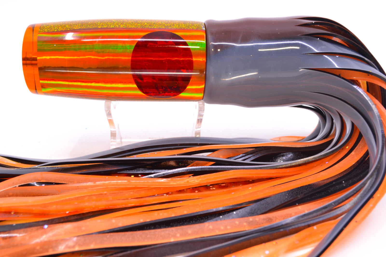 Koya Lures Orange Rainbow Orange Glitter Pearl Hard Head 12" 9oz Skirted Root Beer-Silver