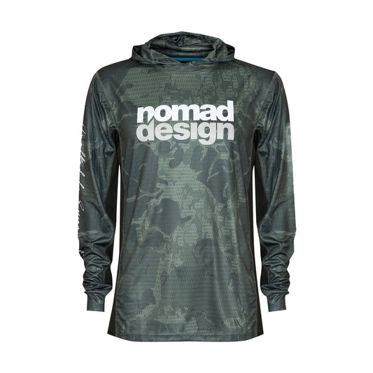 قميص صيد السمك التقني بغطاء رأس من Nomad Design بلون كاكي مموه 