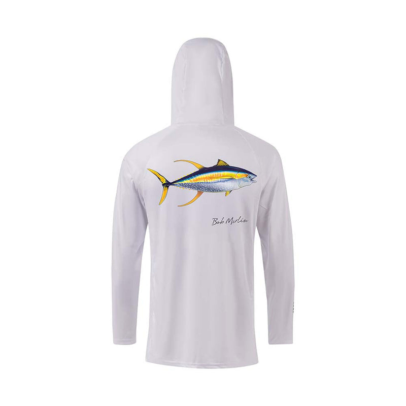 Bob Marlin Performance Hoody With Built-in Face Mask Natty Tuna White – Performance fishing apparel designed for sun protection, comfort, and offshore durability.