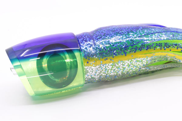 Moyes Lures Chartreuse MOP Blue Back Bushmaster 12" 10oz Skirted Blue-Silver – premium trolling lure for offshore big game fishing