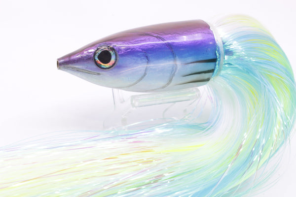 Ali'i Kai Lures Purple-Blue-White Aku 12" 10.7oz Strobez Feathersword – premium trolling lure for offshore big game fishing