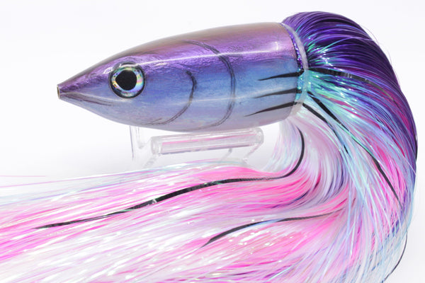 Ali'i Kai Lures Purple-Blue-White Aku 12" 10.7oz Strobez Purple-Ice-White-Pink Stripes – premium trolling lure for offshore big game fishing
