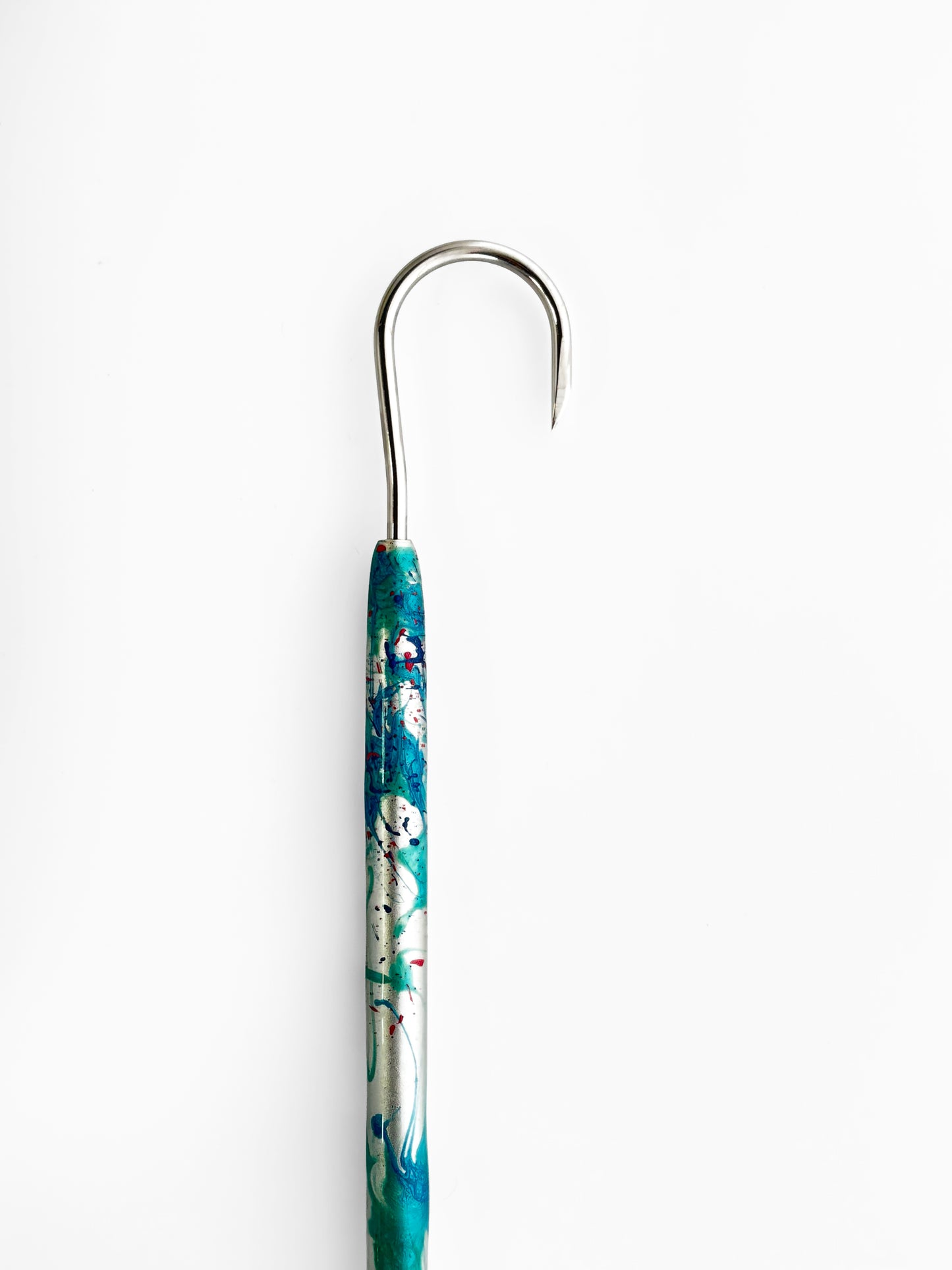 Dahunter Carbon Fiber Gaff with Blue-Red-Turquoise Cord Wrap, 4Ft Shaft and 2-Inch Tiller Hook