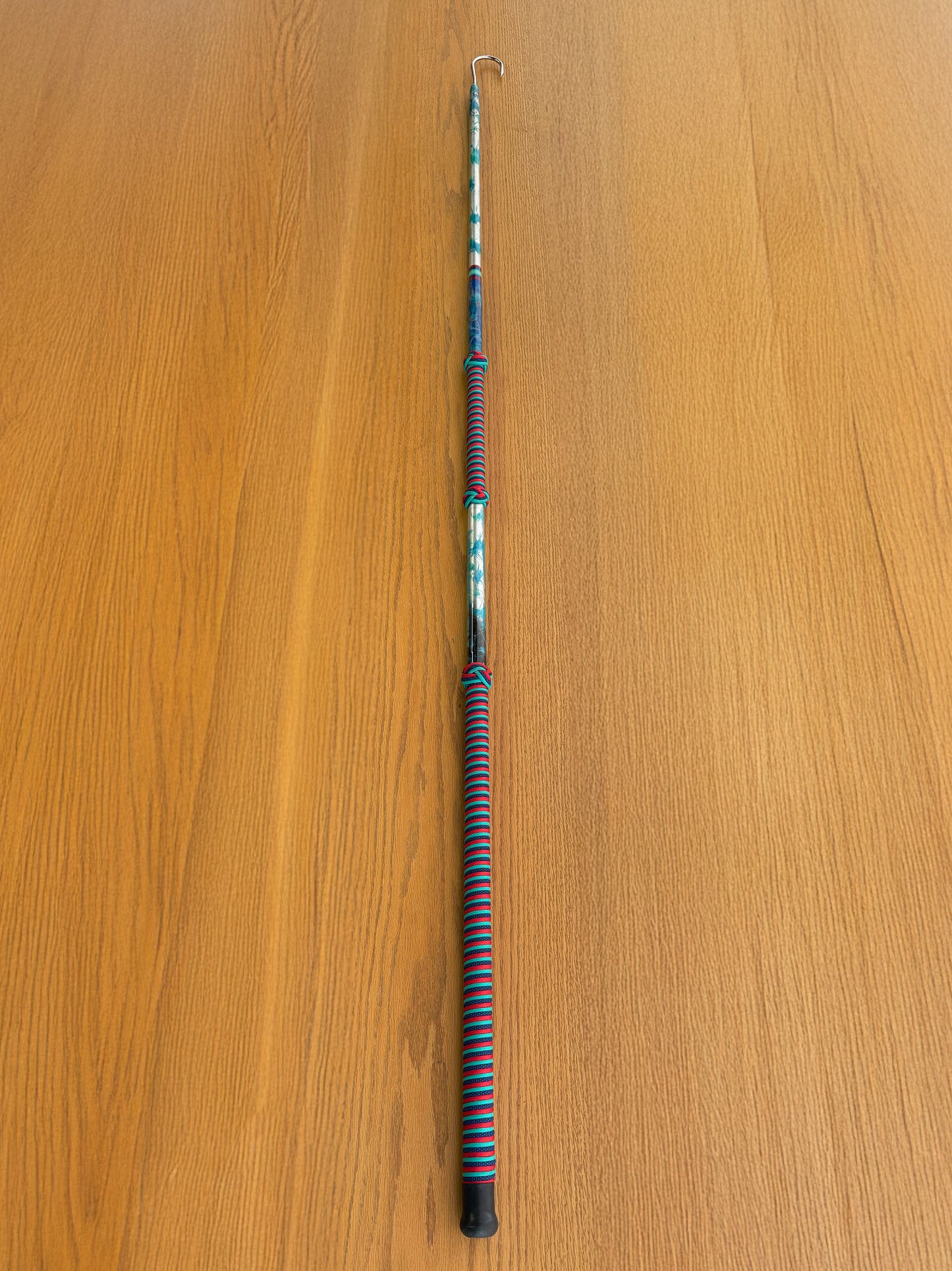 Dahunter Carbon Fiber Gaff with Blue-Red-Turquoise Cord Wrap, 4Ft Shaft and 2-Inch Tiller Hook