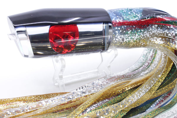 Moyes Lures Mirrored Black Back Red Eyes Davey Boy 12" 8oz Skirted Evil – premium trolling lure for offshore big game fishing