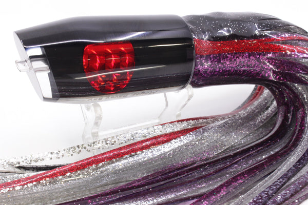 Moyes Lures Black Pearl Black Back Red Eyes Davey Boy 12" 8oz Skirted Black-Red-Purple – premium trolling lure for offshore big game fishing