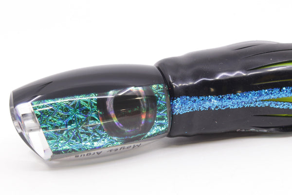 Moyes Lures Green-Blue Oil Slick Black Back Medium Argus 12" 6.5oz Skirted Yellowfin – premium trolling lure for offshore big game fishing