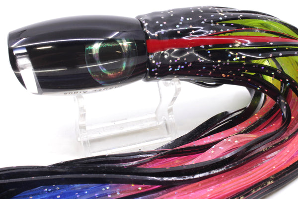Moyes Lures Black Pearl Black Back Medium Argus 12" 6.5oz Skirted Black/Rrainbow – premium trolling lure for offshore big game fishing