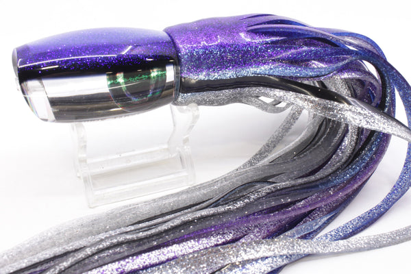 Moyes Lures Mirrored Blue-Black Back Medium Argus 12" 6.5oz Skirted Purple-Silver – premium trolling lure for offshore big game fishing
