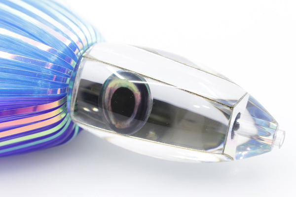 Moyes Lures Clear Mirrored Small Ono Bullet 7" 3.8oz Skirted Blue-Purple Hair – premium trolling lure for offshore big game fishing