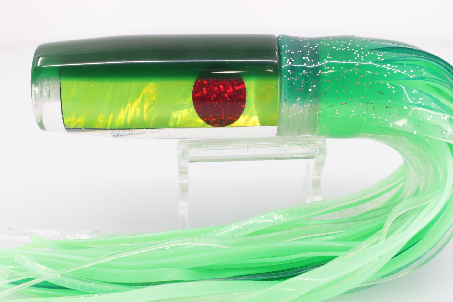 Marlin Magic Lime Green MOP Green Back Red Eyes Medium Hard Head 9" 5oz Skirted