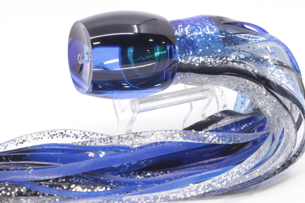 Moyes Lures Blue Mirrored Black Back Taxi Eyes Large Secret 12" 6.5oz Skirted – premium trolling lure for offshore big game fishing