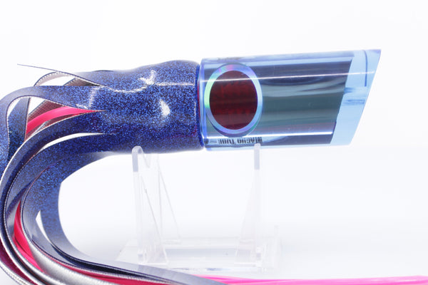 Aloha Lures Blue Mirrored Blue MOP Macho Tube 12" 6oz Skirted Blue Vinyl – premium trolling lure for offshore big game fishing