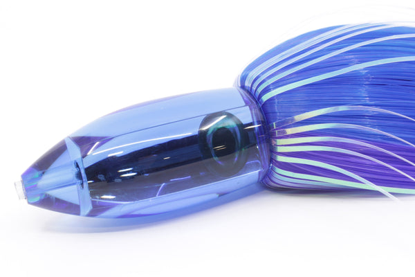Moyes Lures Blue Mirrored Medium Ono Bullet 9" 5.5oz Skirted Blue-Purple Hair – premium trolling lure for offshore big game fishing