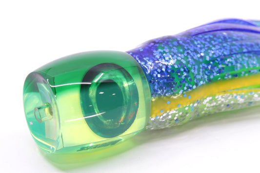 Moyes Lures Chartreuse MOP Green Back Small Secret 9" 3oz Skirted Blue-Silver