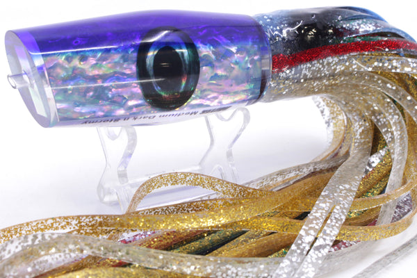Moyes Lures Rainbow MOP Blue Back Medium Dark-N-Stormy 12" 8.5oz Skirted Evil – premium trolling lure for offshore big game fishing