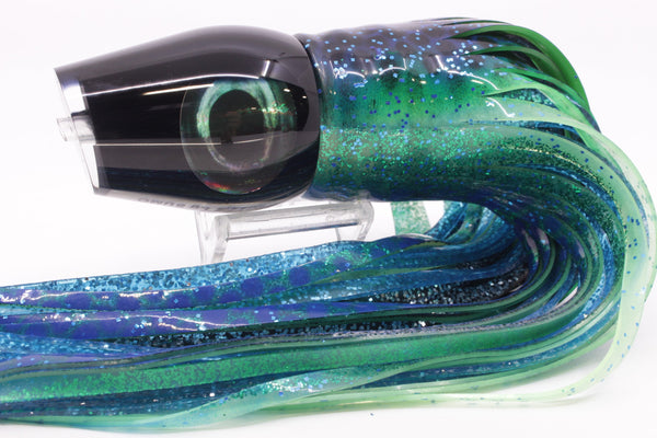 Moyes Lures Black Death Large Sumo 14" 13.8oz Skirted Electric Blue – premium trolling lure for offshore big game fishing