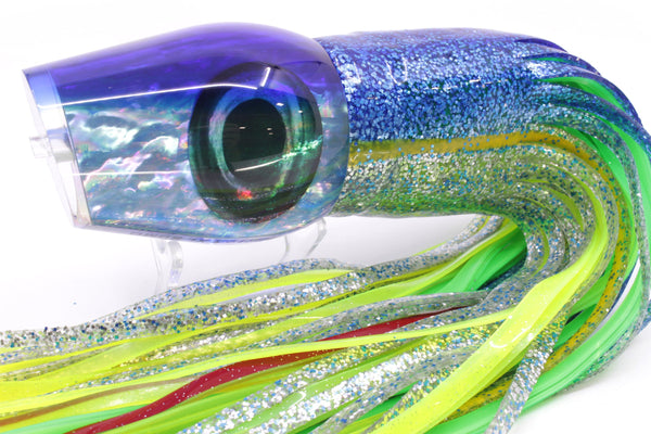 Moyes Lures Rainbow MOP Blue Back Taxi Eyes XL Sumo 16" 20.5oz Skirted Blue-Silver – premium trolling lure for offshore big game fishing