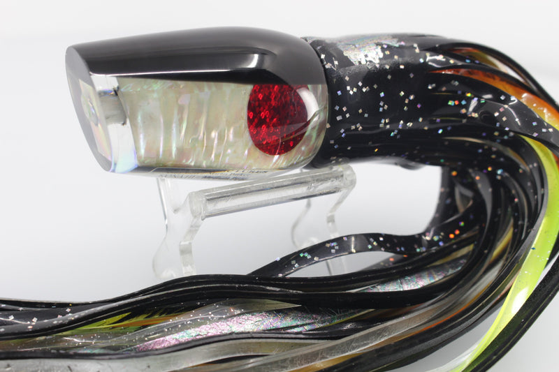 Marlin Magic White Awabi Shell Black Back Red Eyes Medium Pear 10" 8.2oz Skirted - Trolling Lures