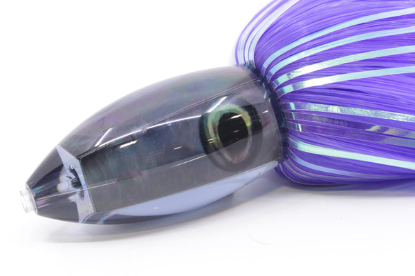 Moyes Lures Smoke Tahitian MOP Small Ono Bullet 7" 3.8oz Skirted Purple Hair – premium trolling lure for offshore big game fishing