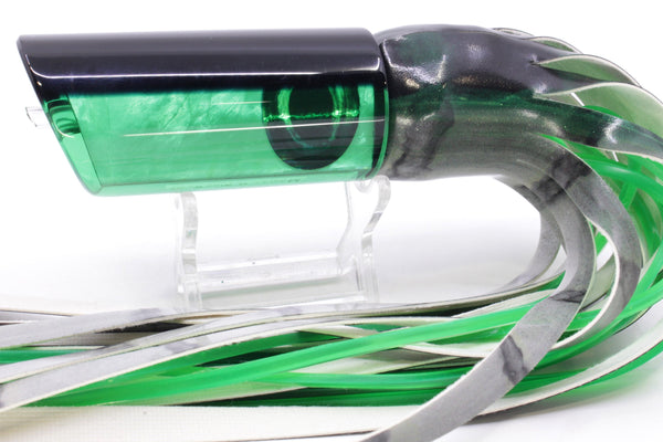 Moyes Lures Green MOP Black Back Medium Pipe Bomb 12" 7.5oz FT Vinyl Green Drip – premium trolling lure for offshore big game fishing