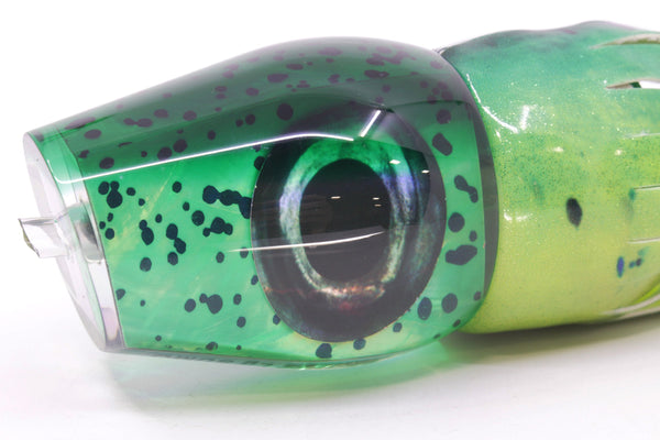 Moyes Lures Mahi MOP Green Back Taxi Eyes Large Sumo 14" 10.3oz Fire Tailz Vinyl Mahi – premium trolling lure for offshore big game fishing