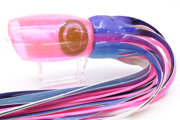 Moyes Lures Pink Resin MOP Taxi Eyes Large Argus 14" 8.5oz FT Vinyl Blue Dream – premium trolling lure for offshore big game fishing