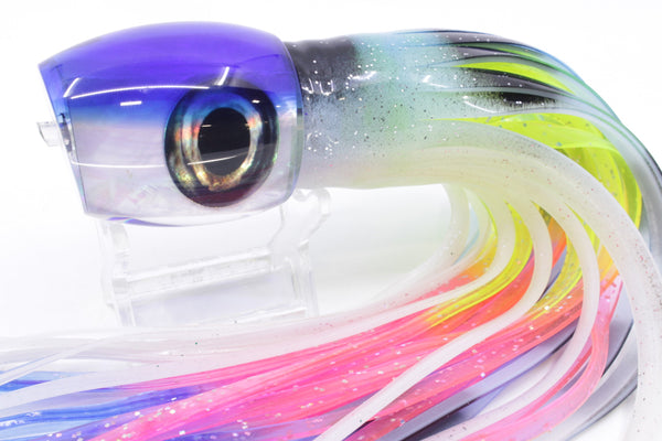 Moyes Lures White MOP Blue Back Medium Blaster 12" 8oz Skirted Fruit Salad – premium trolling lure for offshore big game fishing