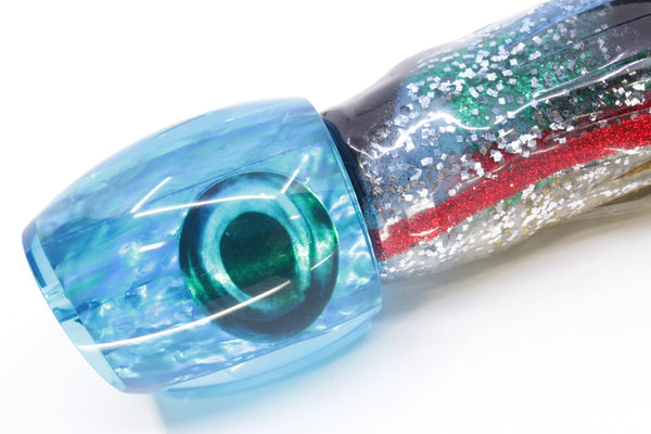 Moyes Lures Ice Blue Awabi Taxi Eyes Medium Blaster 12" 8oz Skirted Evil – premium trolling lure for offshore big game fishing