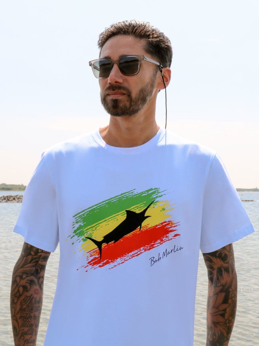 Bob Marlin T-Shirt Rasta Flag White - T-Shirts (view 2 of 3)
