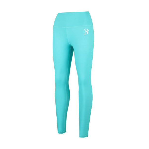 Bob Marlin Women's Recycled Long Leggings Aqua – Performance fishing apparel designed for sun protection, comfort, and offshore durability.
