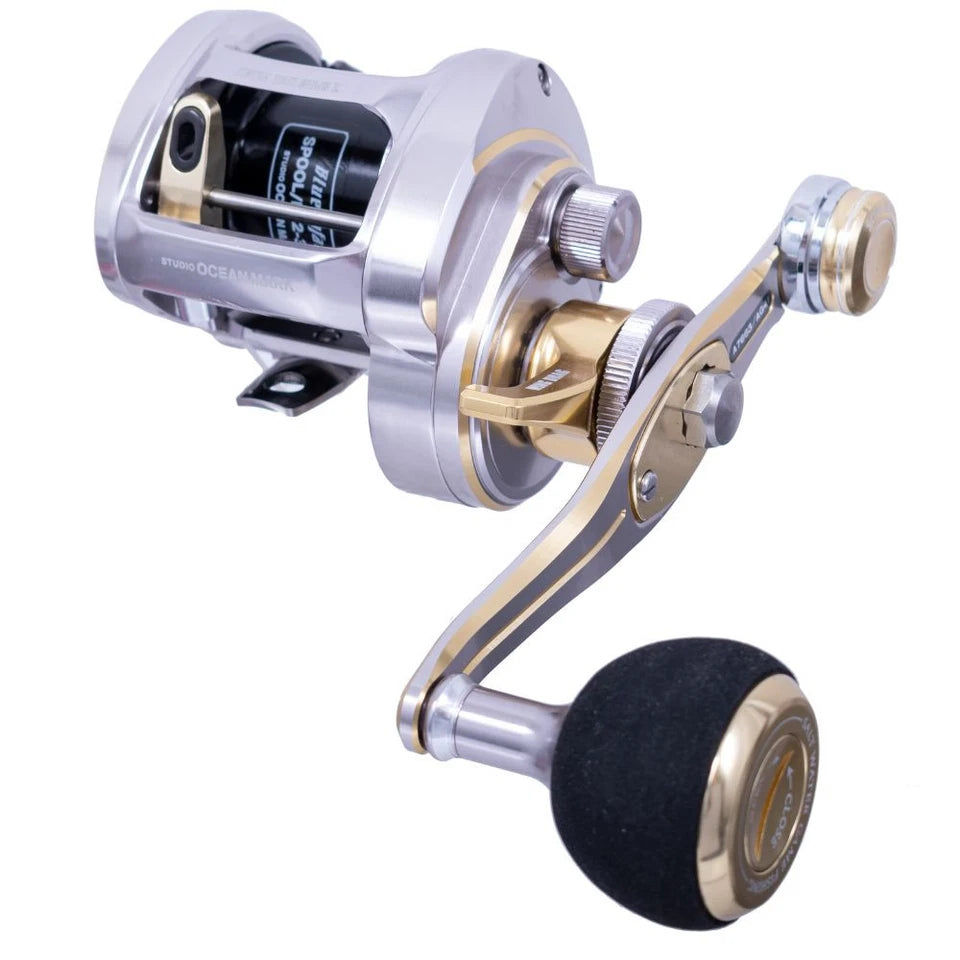 STUDIO OCEAN MARK Baitcasting Light Jigging Lefthanded Wind Drag Reel BLUE SAFARI 35Hi/L