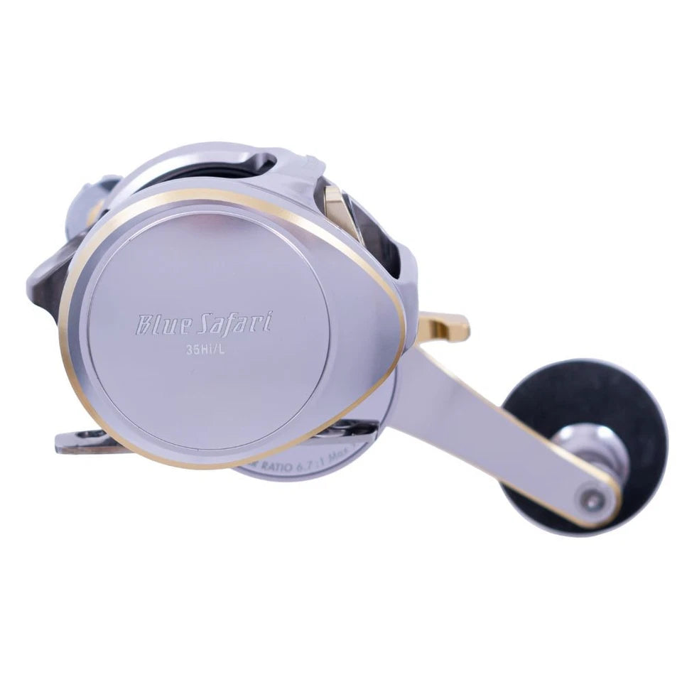 STUDIO OCEAN MARK Baitcasting Light Jigging Lefthanded Wind Drag Reel BLUE SAFARI 35Hi/L