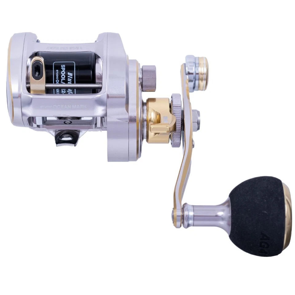 STUDIO OCEAN MARK Baitcasting Light Jigging Lefthanded Wind Drag Reel BLUE SAFARI 35Hi/L